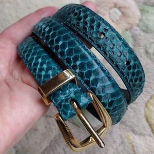 SOLD Vintage blue/emerald genuine snake skin belt